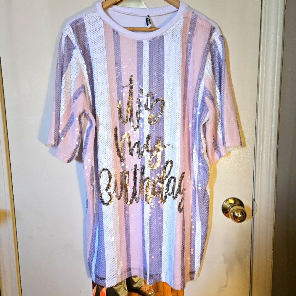 It's My Birthday Sequin T-shirt Dress